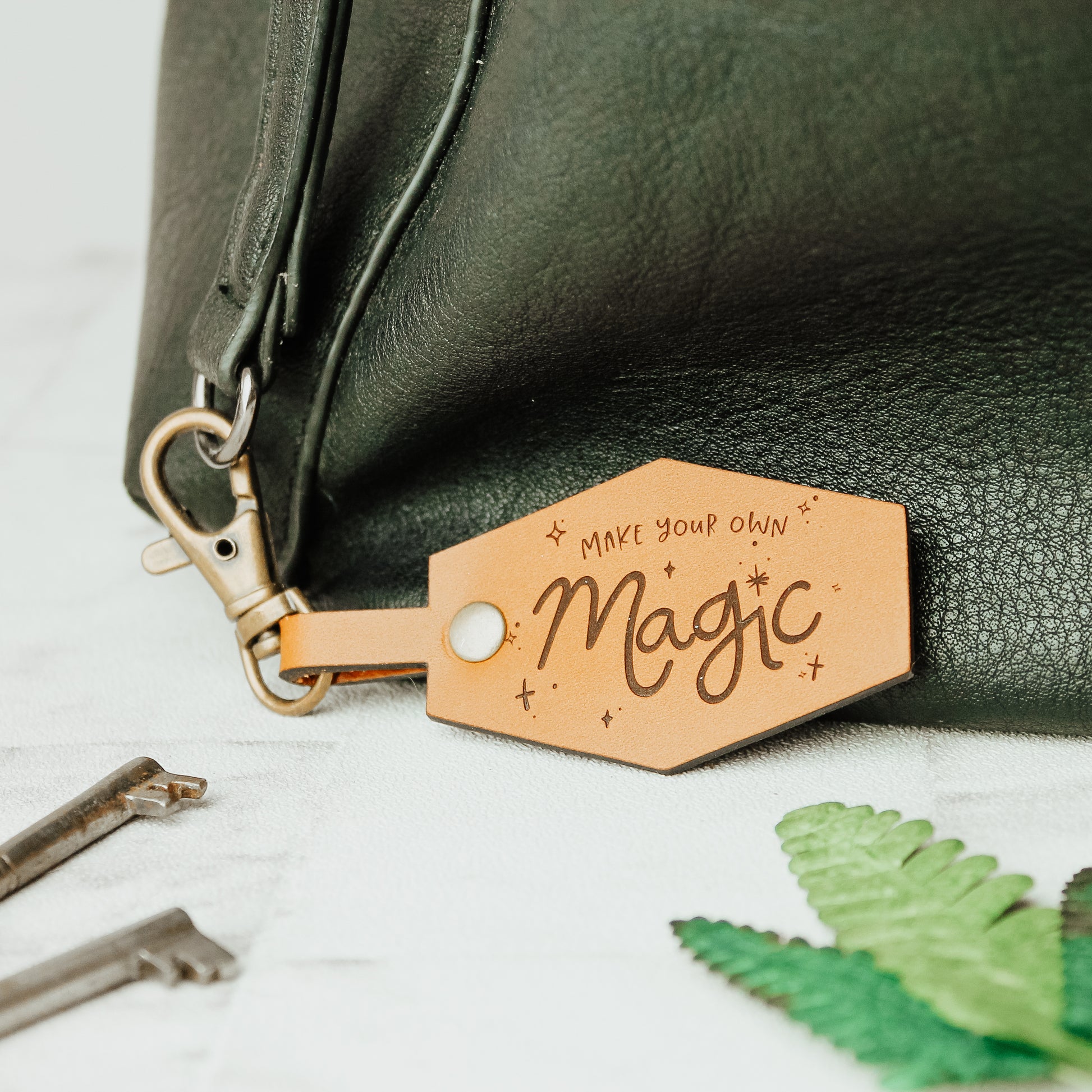 make your own magic motivational leather keyring with swivel clasp 