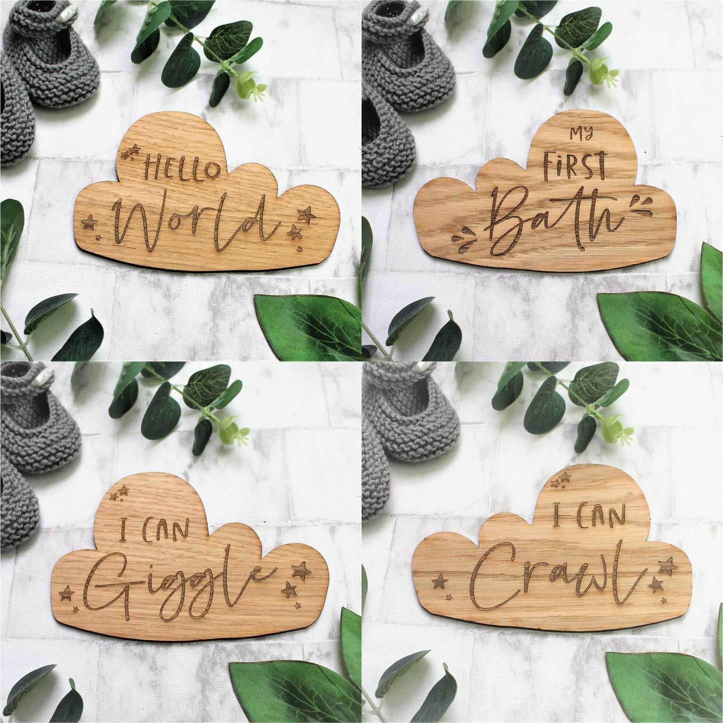 baby milestone / moments wooden engraved baby shower gifts, Hello world, my first bath