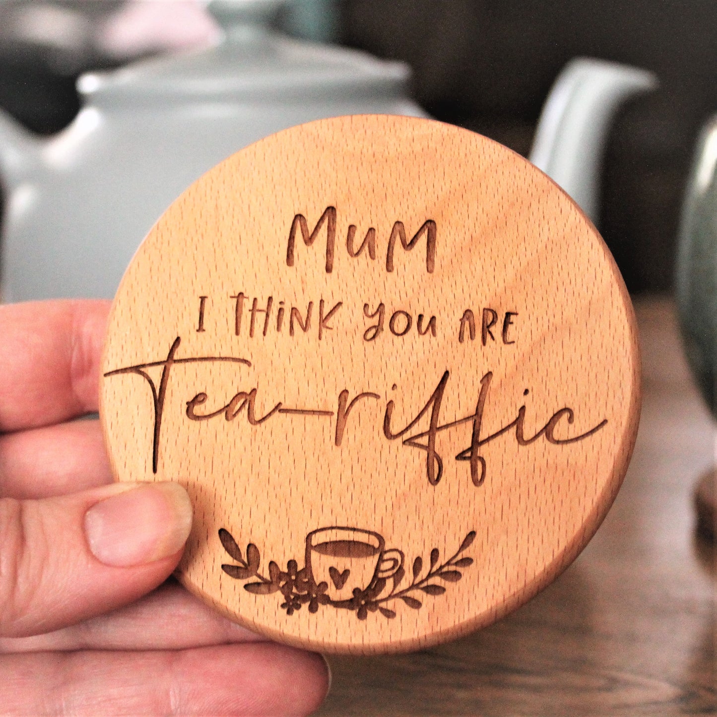 mothers day wooden coaster for tea loving mum 