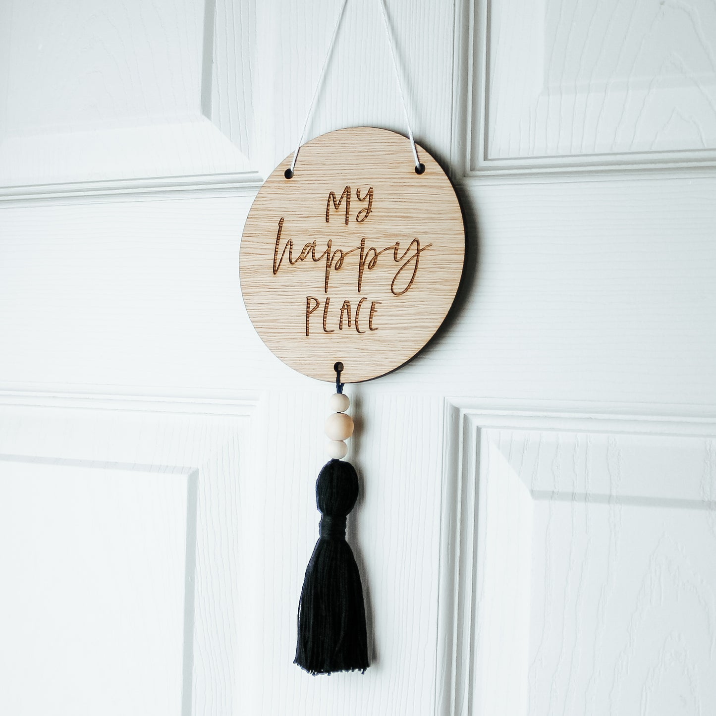 My Happy Place - Craft Room Round Wooden Sign With Tassel