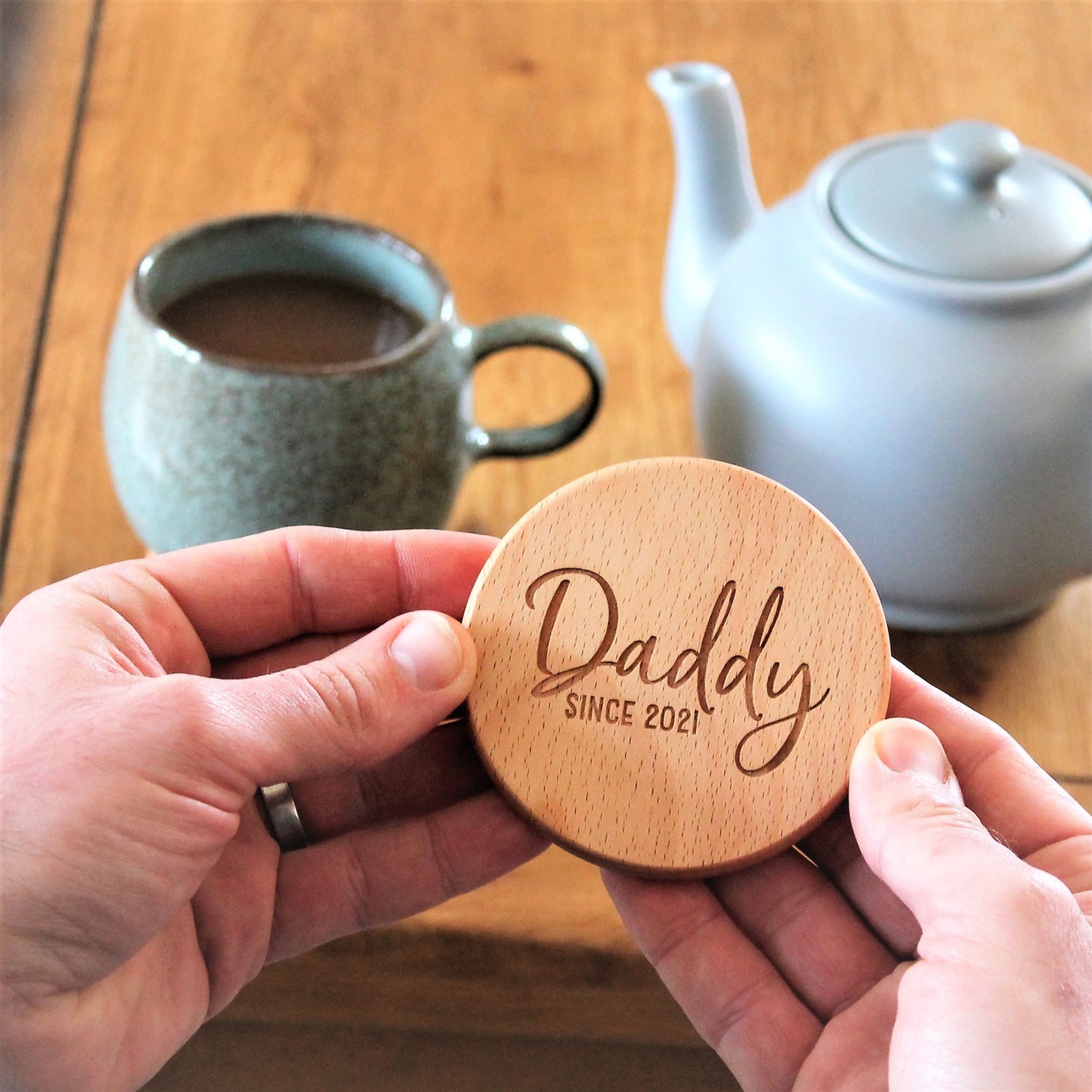 engraved coaster for him, round wooden coaster