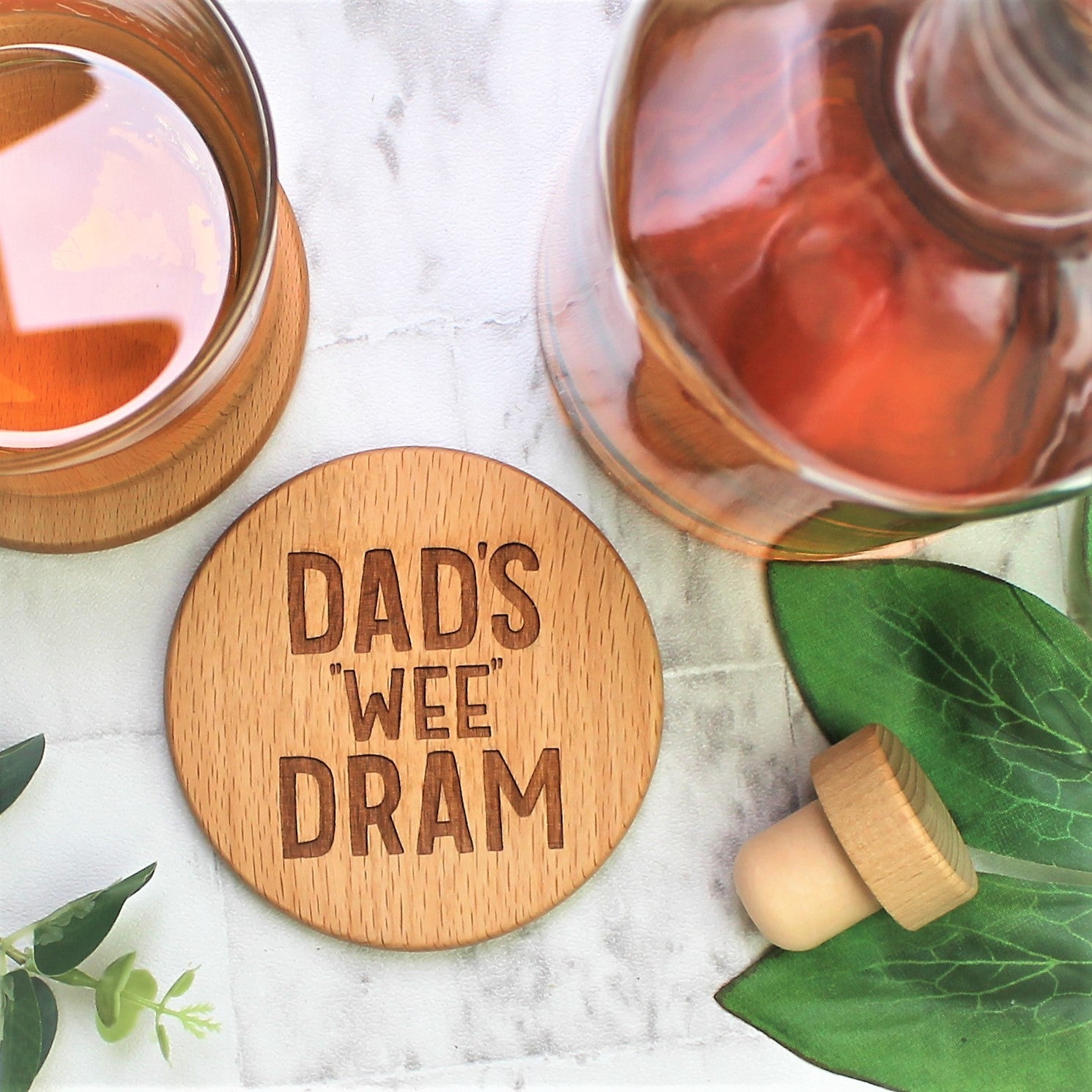 personalised dads wee dram wooden round coaster 