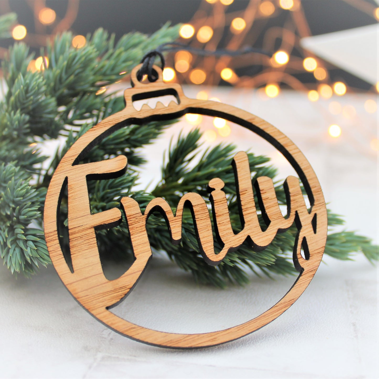 Custom name Christmas tree decoration made from wood. Can be personalised with your very own name 