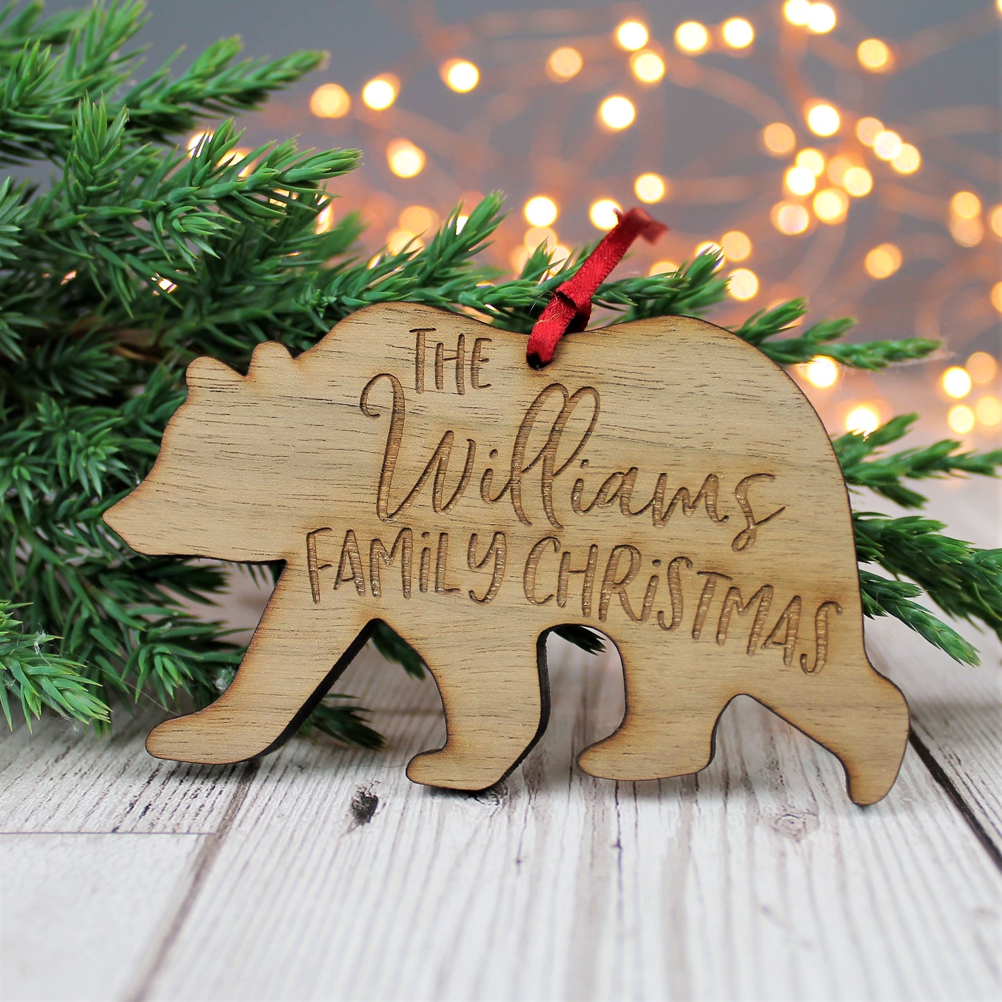 Family Bear Personalised Wooden Christmas Bauble