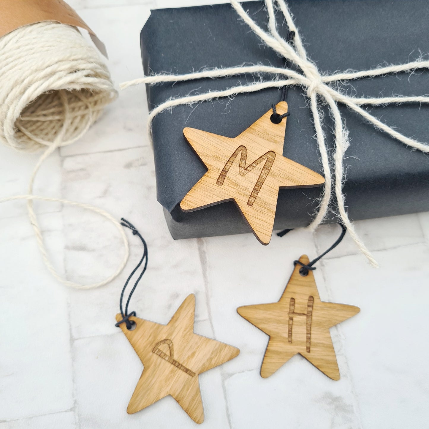 Star gift tag with personalised initials, Christmas gift wrapping idea