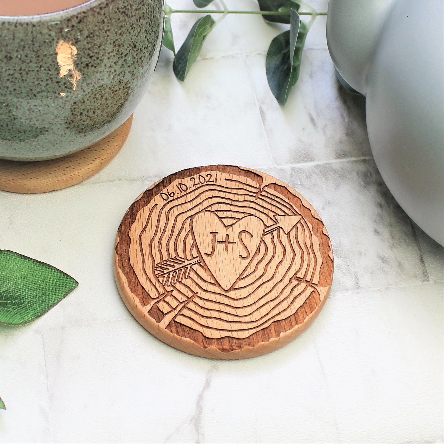 Log Slice Wooden Initial Couples Coaster
