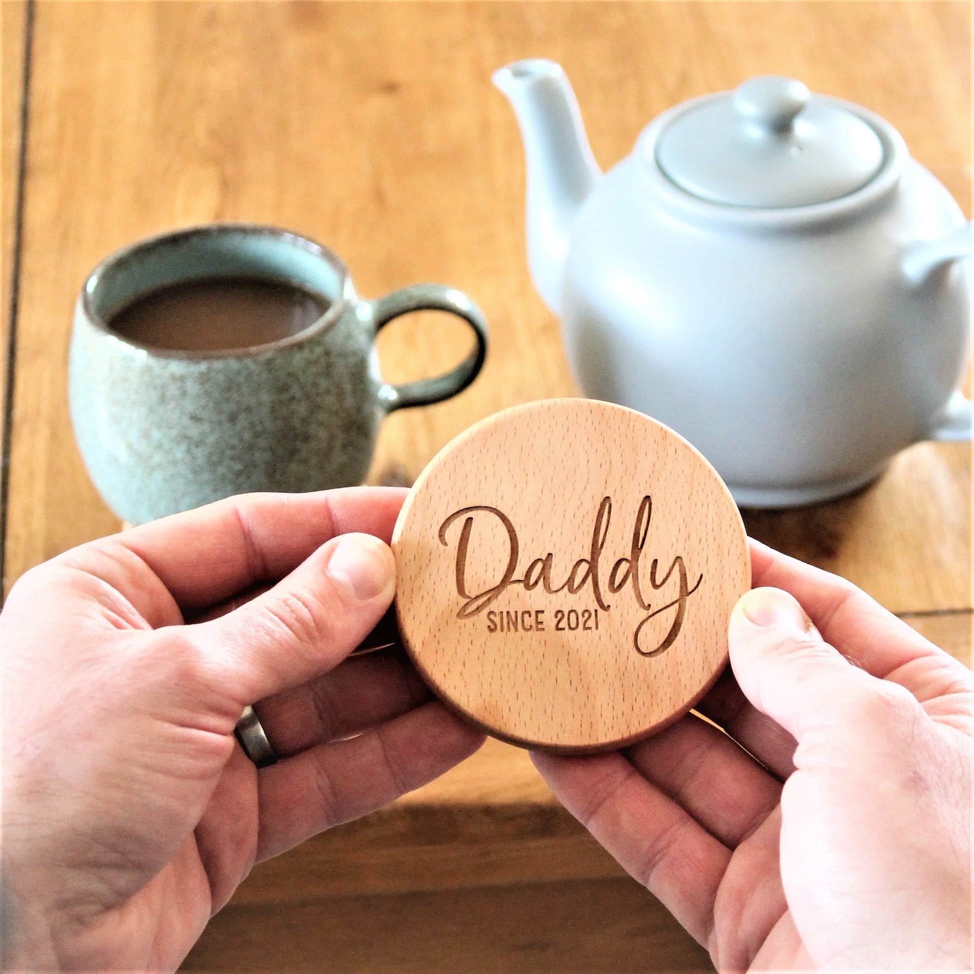 fathers day coaster, engraved wooden round coaster for him
