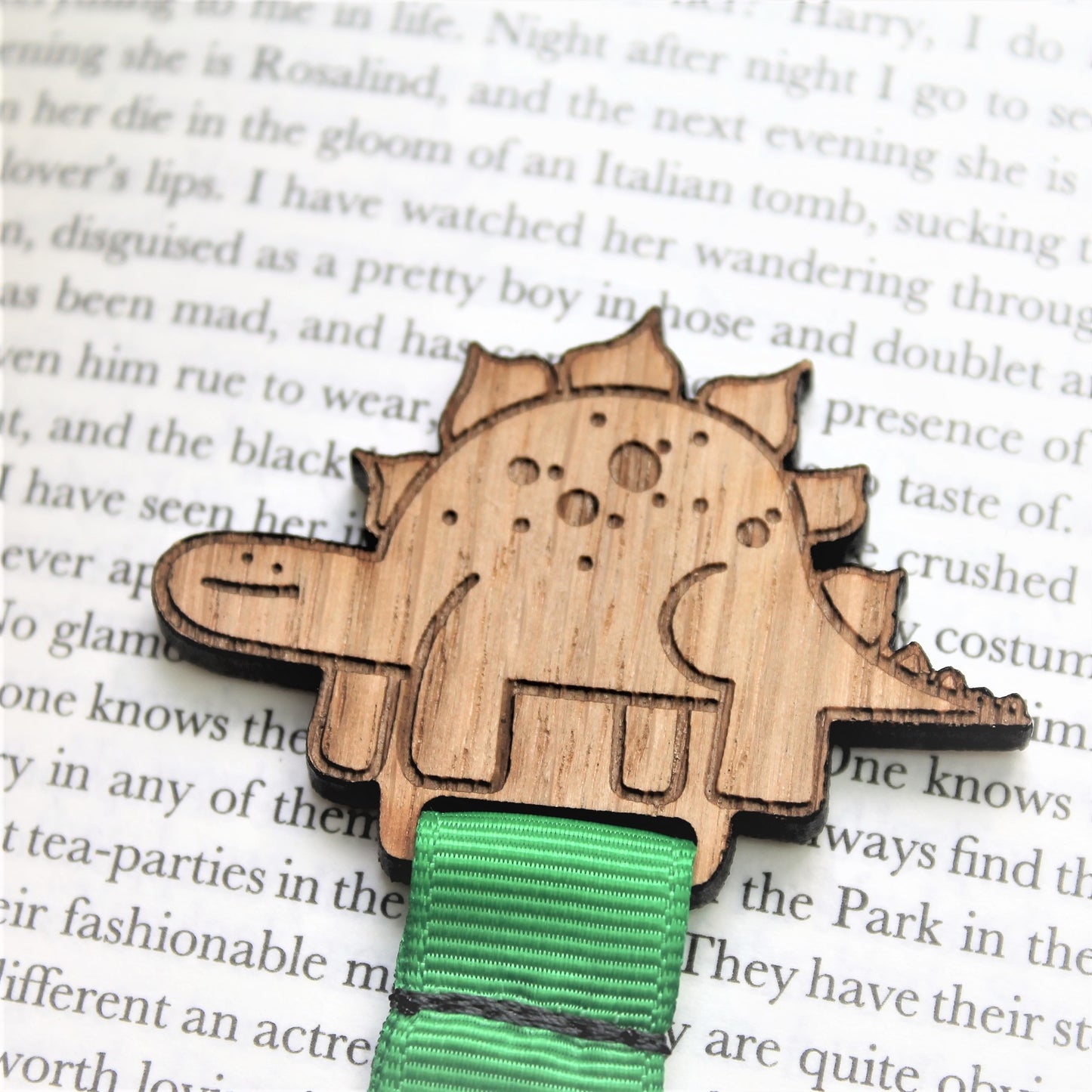 eco friendly bookmark - wooden dinosaur bookworm gift