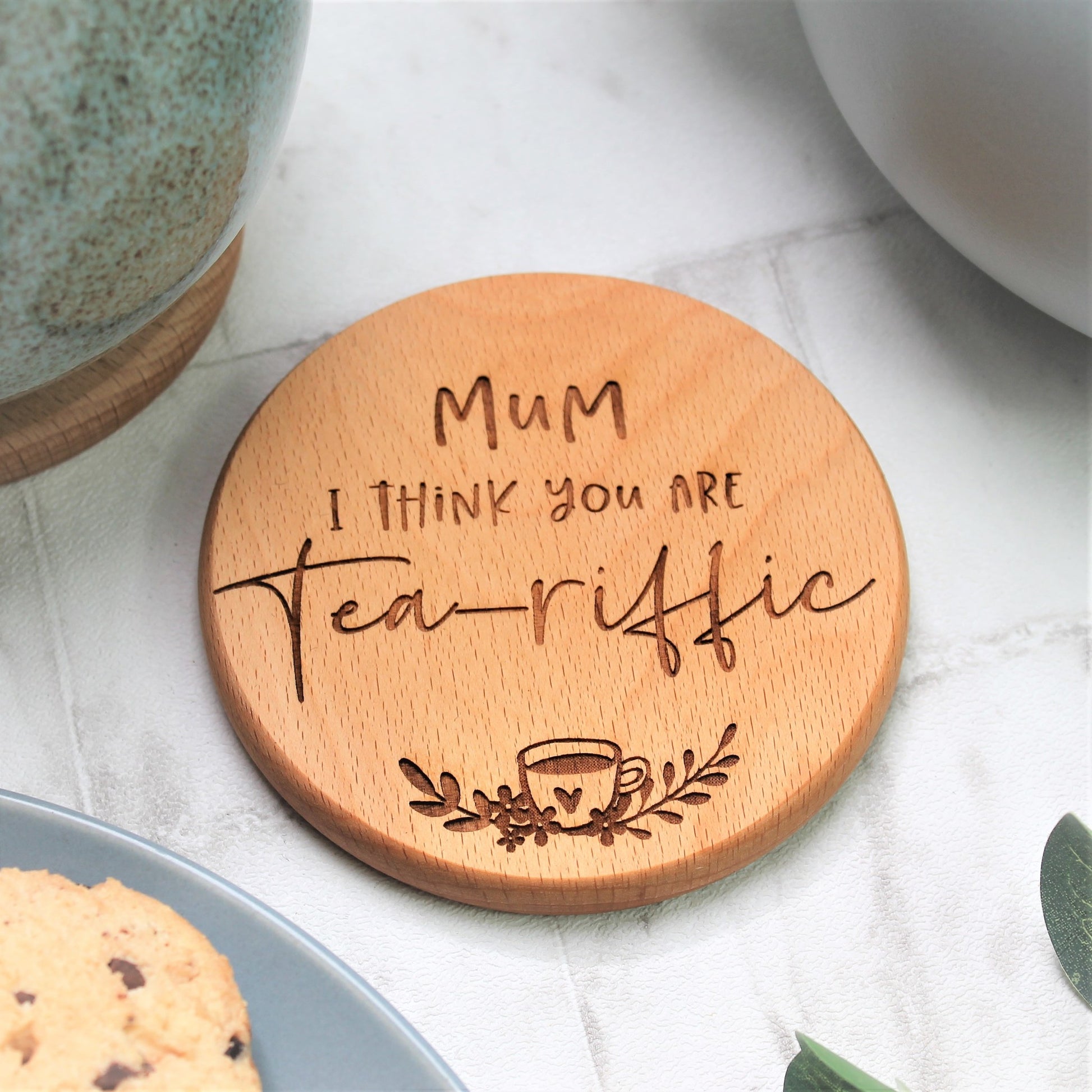 Tea loving Mum wooden engraved coaster 