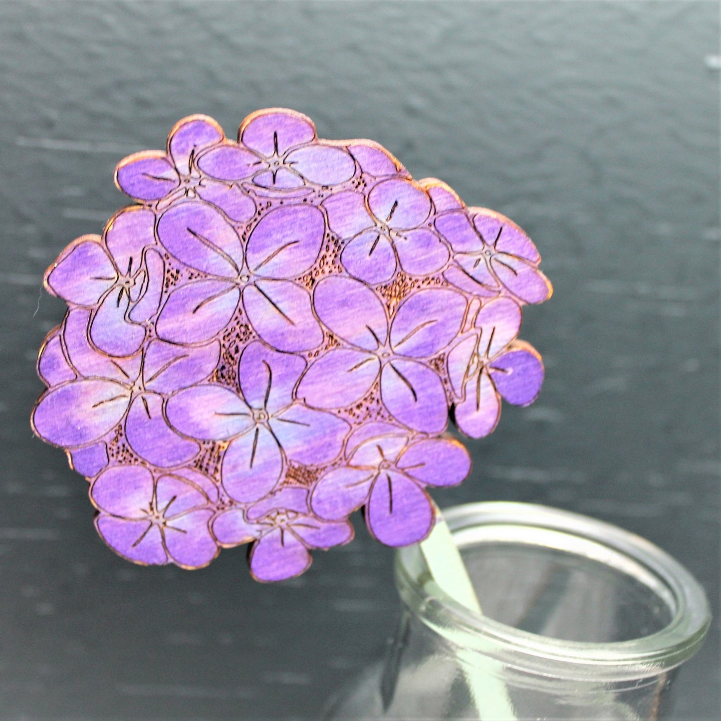 Purple and blue Hand painted wooden hydrangea flower