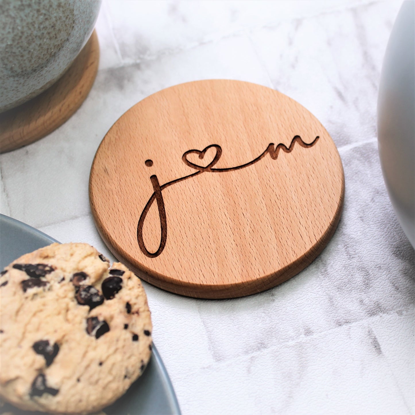 custom couple coaster with engraved initials 