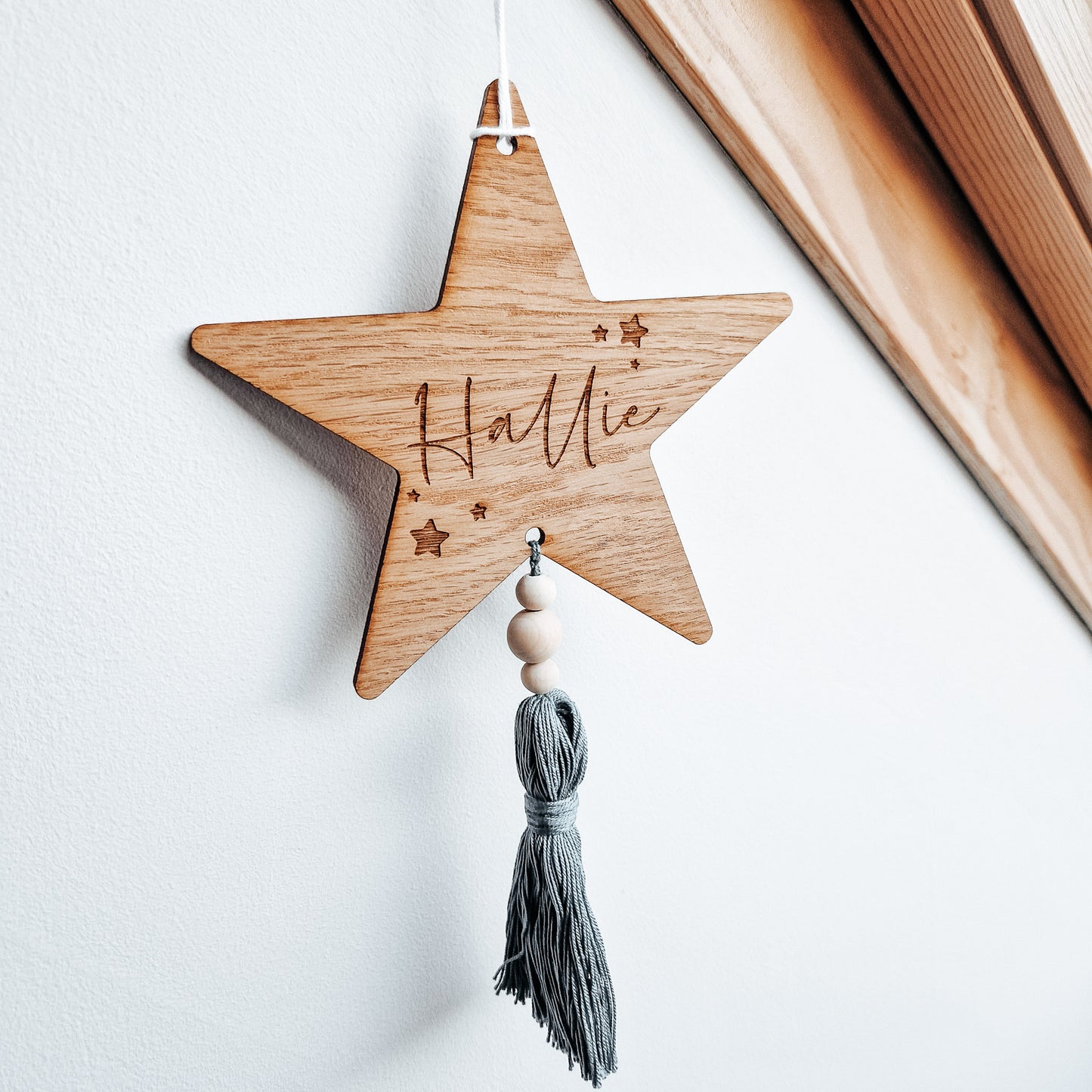 wooden name star sign with tassel for kids playroom