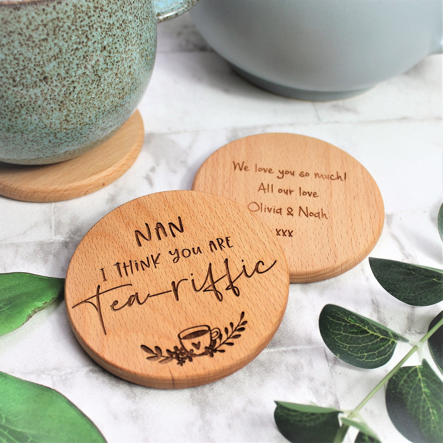 Nan personalised and engraved wooden tea coaster 